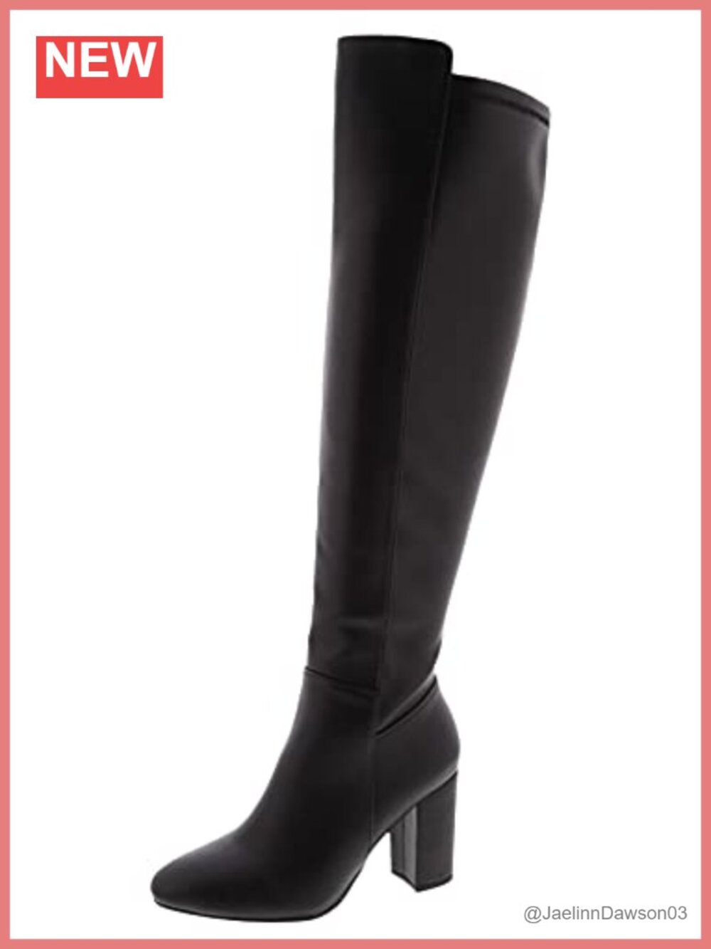 Knee High Faux Leather Riding Boots with Chunky Block Heel Almond Toe Zip